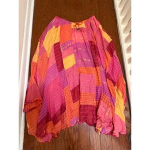 Vintage Paul Ropp Womens Cotton Patchwork Maxi Skirt Pink Orange Boho medium